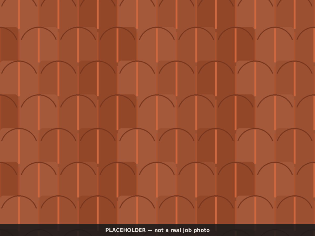 Drawn placeholder, after: the same tile roof cleaned up and re-laid in even courses
