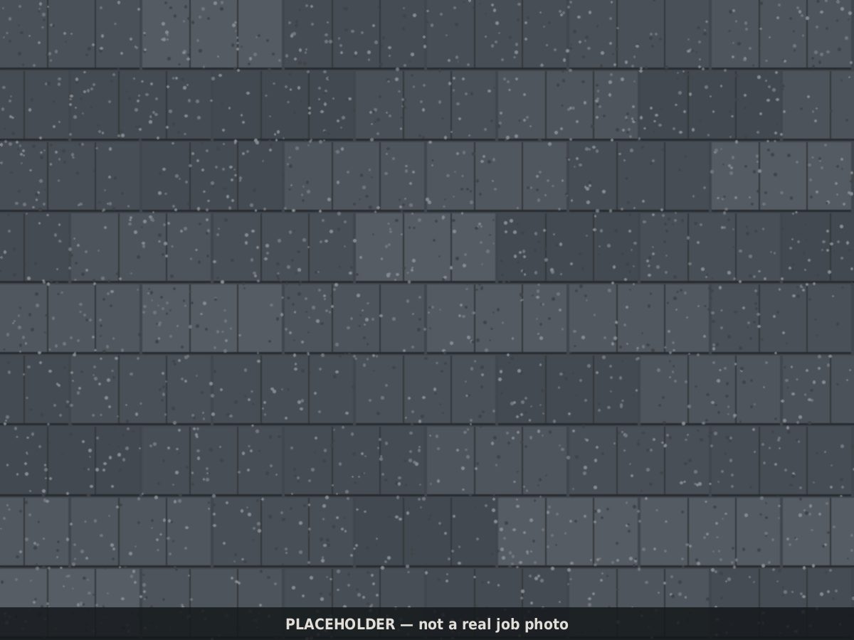 Drawn placeholder, after: new architectural shingle courses with even granule coverage