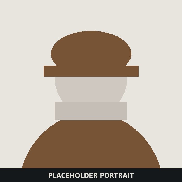Drawn placeholder portrait: a figure in a brown hard hat against a light background