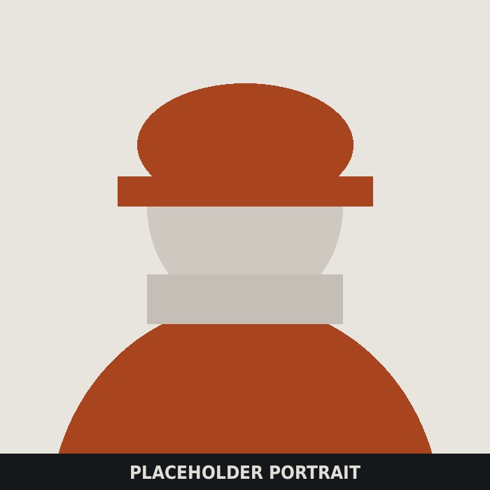 Drawn placeholder portrait: a figure in a copper hard hat against a light background
