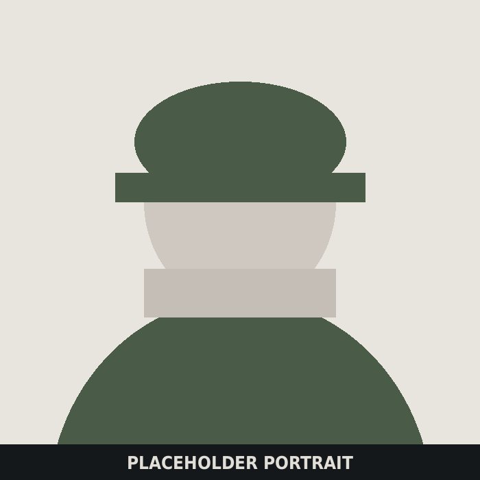Drawn placeholder portrait: a figure in a green hard hat against a light background
